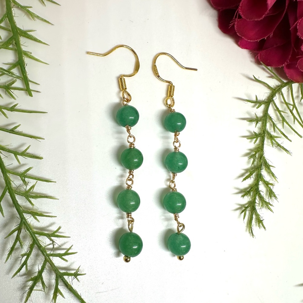 NEW⚜️Green Agate Beaded Dangly Earrings